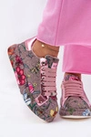 Wzorzyste Sneakersy Na Platformie Ze Zdobieniem GOE RR2N4002 Multikolor