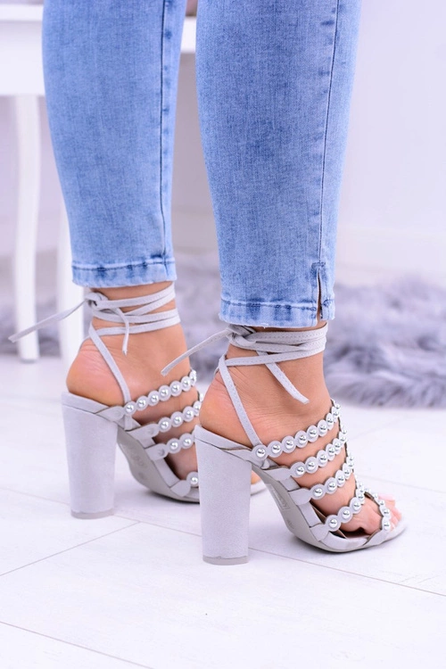 Szare Damskie Sandały na Słupku Ysmira