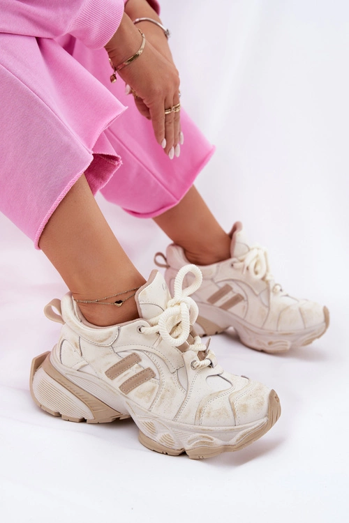 Skórzane Sneakersy Damskie GOE RR2N4037 Beżowe
