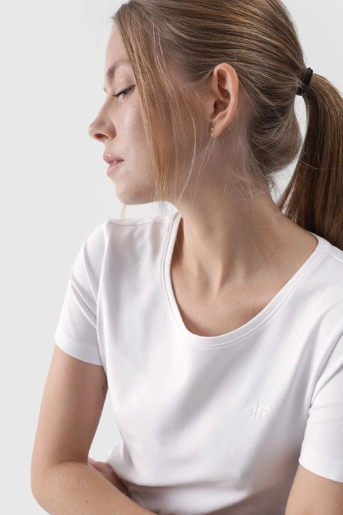 Damski Gładki T-Shirt Z Logo Biały 4F 4FWMM00TTSHF1845-10S