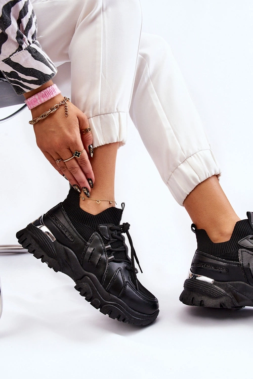 Damskie Buty Sportowe Skarpetkowe Wsuwane Czarne Berna