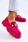 Damskie Zamszowe Półbuty Loafery Z Ozdobą Fuksja Karlott