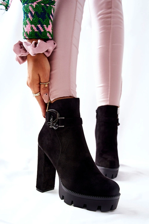 Zamszowe Botki Na Wysokim Obcasie Czarne Dianne