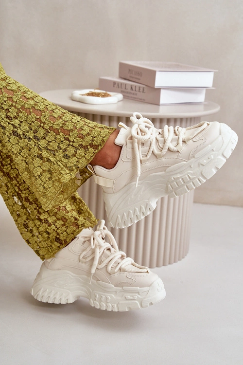Sneakersy Damskie Na Masywnej Podeszwie Jasnobeżowe Nevela
