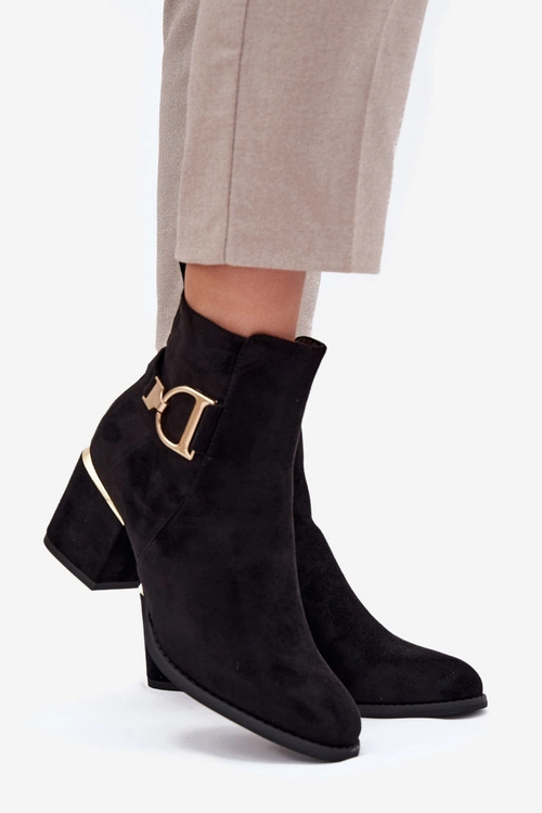 Ocieplane Botki Damskie Na Słupku Ze Złotymi Elementami Czarne Ambrine