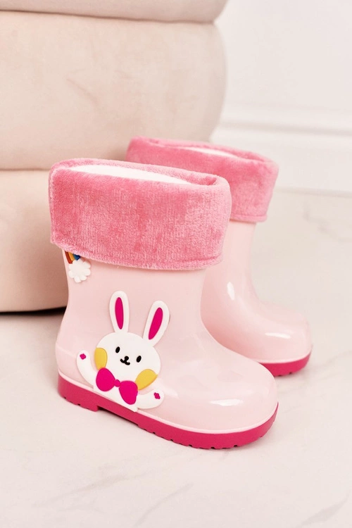 Dziecięce Ocieplane Kalosze Z Króliczkiem Różowe