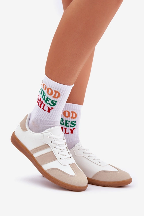 Niskie Sneakersy Damskie Z Eko Skóry Beżowo-Białe Nonalorin