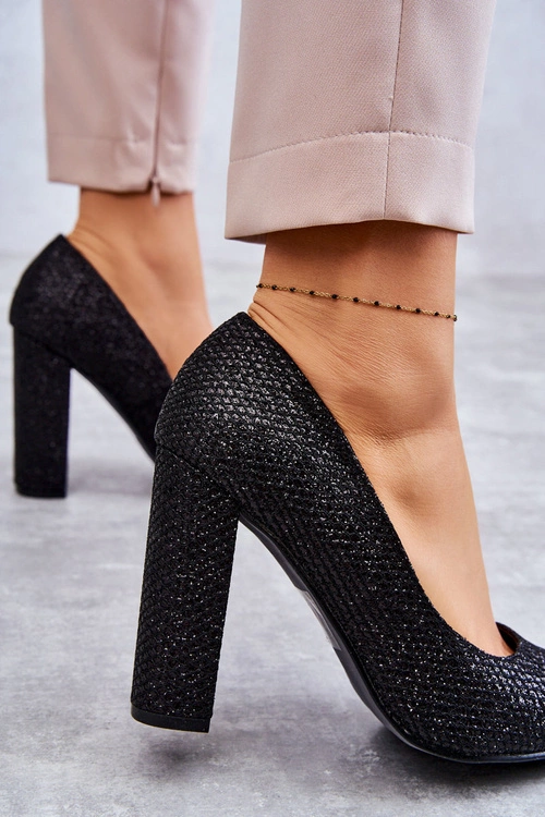 Błyszczące Czółenka Na Słupku Czarne Elmira