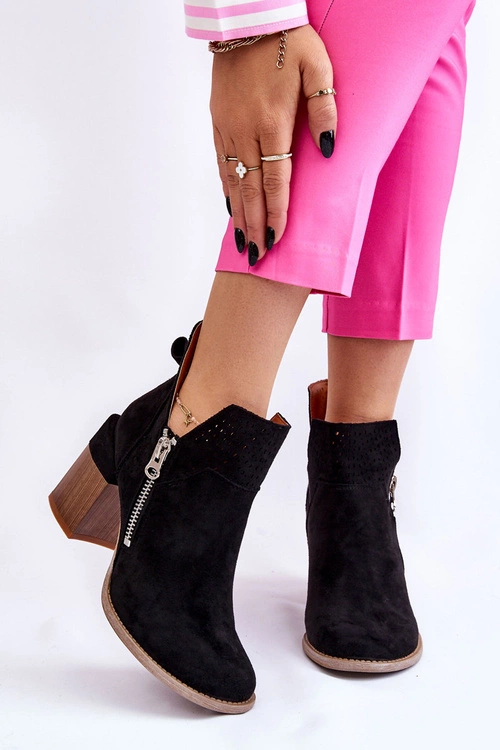 Zamszowe Botki Na Masywnym Obcasie Czarne Camden