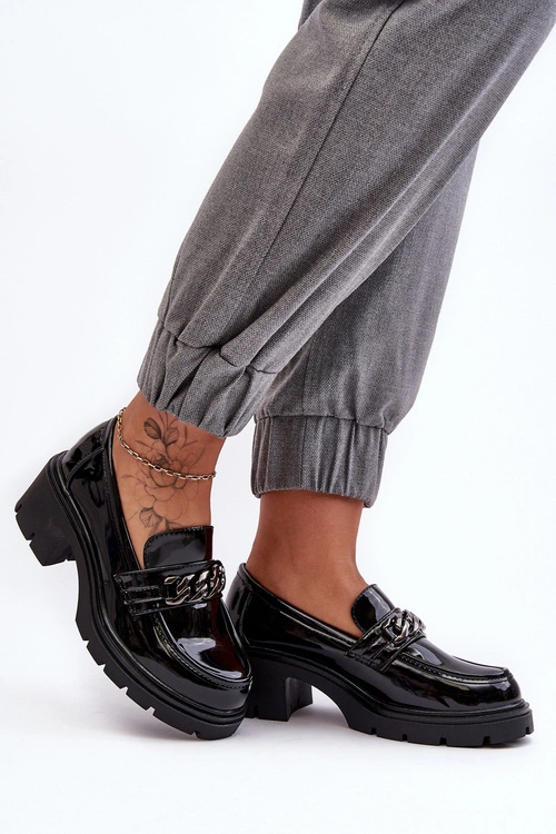 Lakierowane Damskie Półbuty Na Niskim Obcasie Czarne Blimma