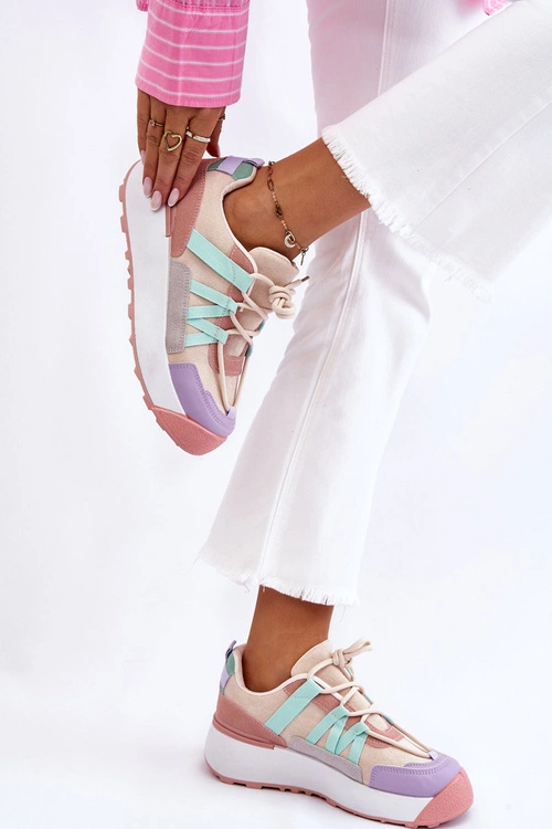 Damskie Zamszowe Buty Sportowe Na Platformie Beżowo-Różowe Rohan