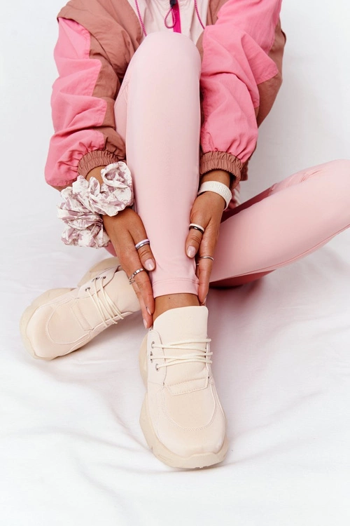 Damskie Sneakersy Na Masywnej Podeszwie Beżowe Bubbly