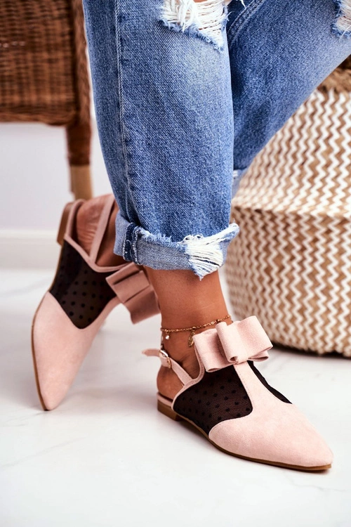 Lu Boo Damskie Baleriny Kokardki Mule Różowe Domino