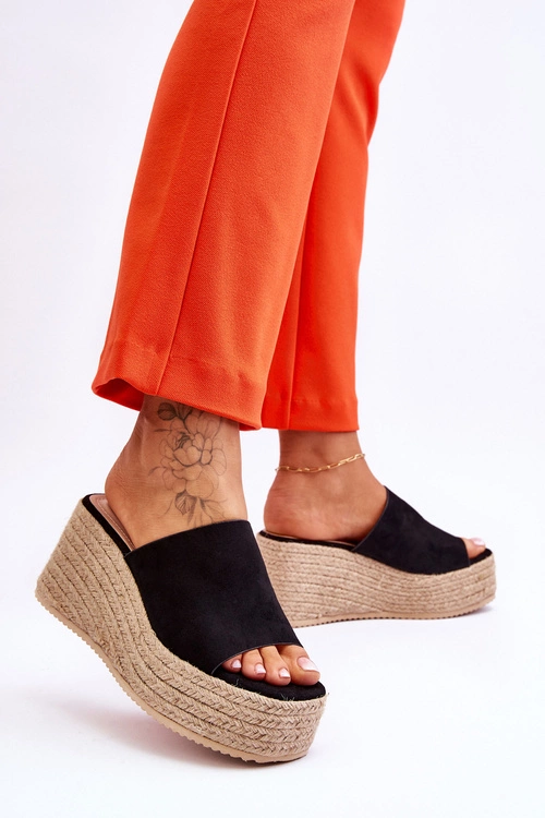 Damskie Klapki Na Koturnie I Platformie Czarne Ysabel