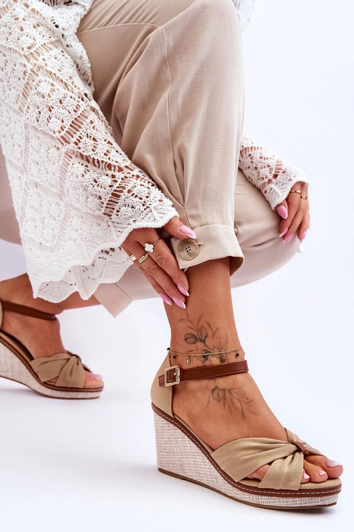 Sandały Damskie Na Koturnie Beżowe Daphne