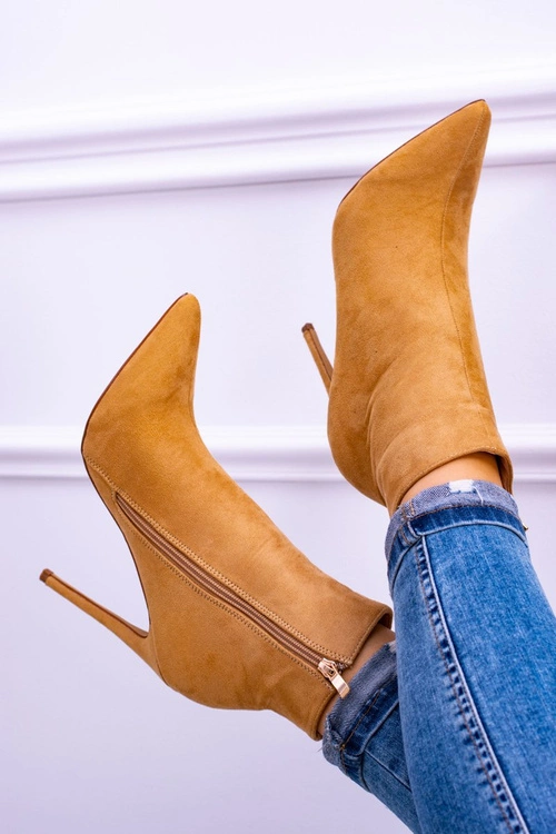 Lu Boo Zamszowe Botki na Szpilce Camel Veneci