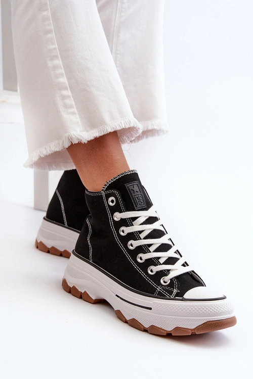 Wysokie Trampki Damskie Na Platformie Czarne Valvia