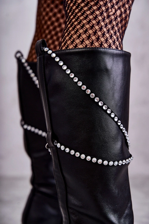 Damskie Kozaki Z Ozdobami Czarne Finlay