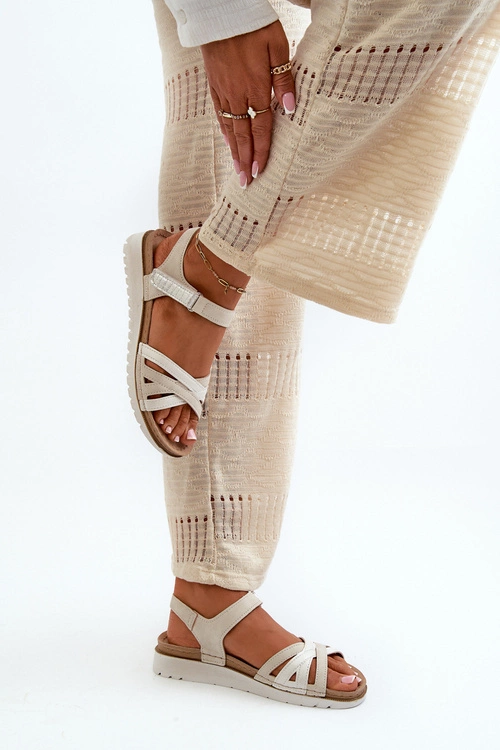 Wygodne I Lekkie Sandały Damskie Na Rzep Inblu CN000041 Beżowo-Srebrne