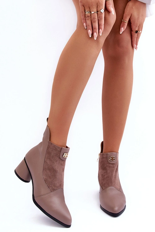 Skórzane Botki Na Obcasie S.Barski MR870-96 Beżowe