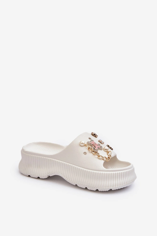 Damskie Piankowe Klapki Z Ozdobami Białe Afariana