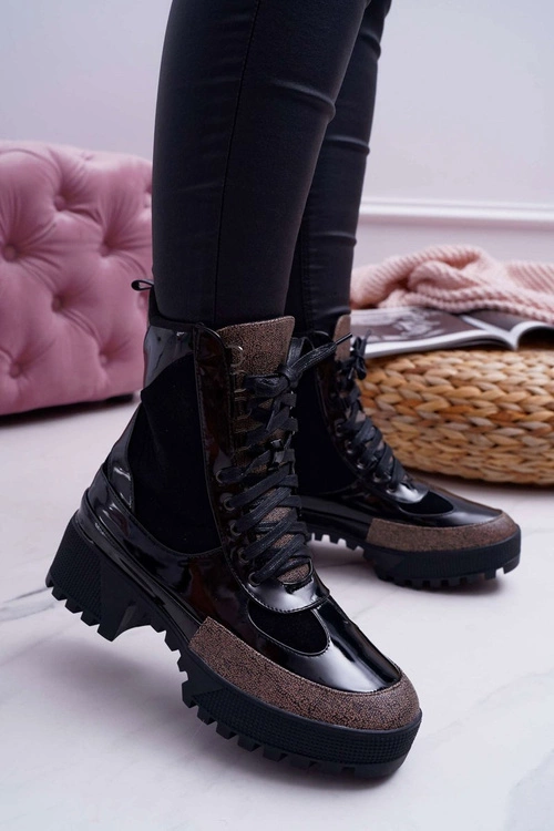 Damskie Botki Wysokie Czarne Trapery Havok