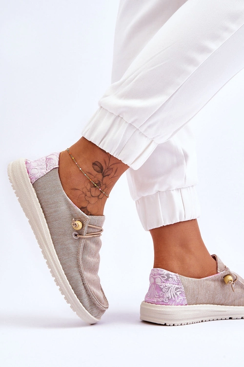 Damskie Wsuwane Materiałowe Tenisówki Beżowe Kenza