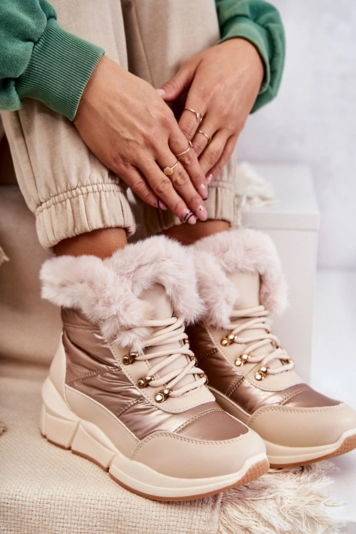 Damskie Śniegowce Sznurowane Jasny Beż Anna