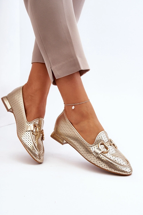 Mokasyny Damskie Na Płaskim Obcasie Z Ozdobą Złote Iluvana