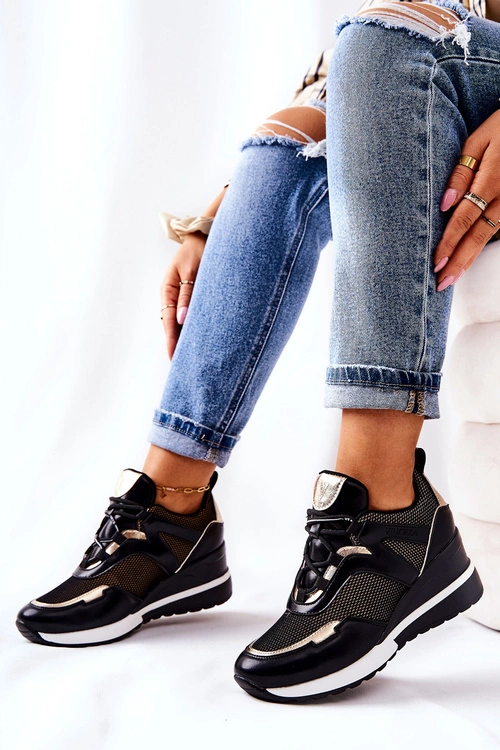 Sportowe Damskie Buty Sneakersy Czarno-Złote Colli