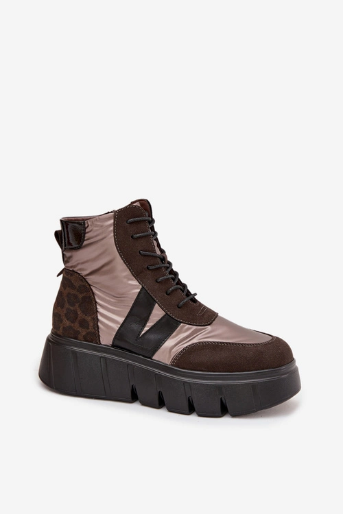 Botki Damskie Ocieplane Na Platformie Vinceza 58562 Brązowe