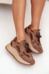 Skórzane Sneakersy Na Platformie Damskie Big Star SS274626 HI-POLY SYSTEM Camel