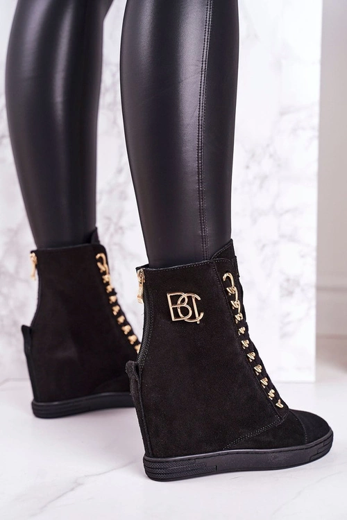 Damskie Zamszowe Sneakersy BOOCI 2222/066/z Złoty Łańcuch Czarne