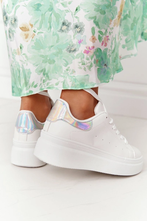 Sportowe Buty Sneakersy Na Platformie Biało-Srebrne Shine Bright
