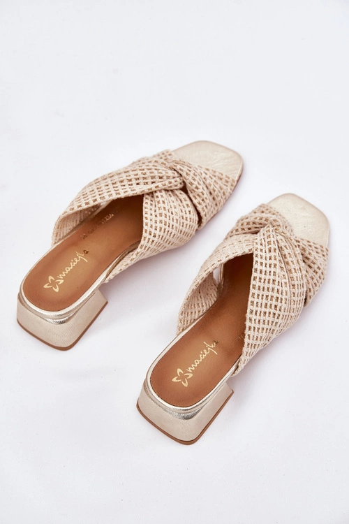 Klapki Damskie Na Klocku Maciejka 06955-25 Beżowo-Złote