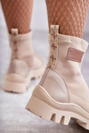 Damskie Materiałowe Botki Nicole 2703 Beżowe