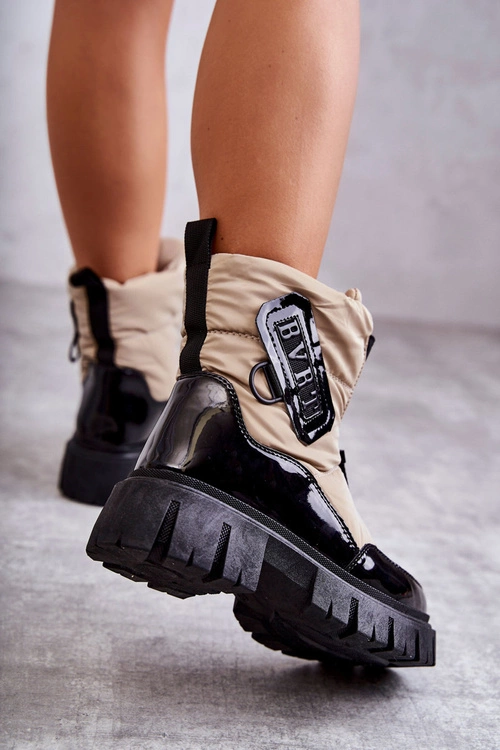 Damskie Ocieplane Śniegowce Na Suwak Beżowo-Czarne Marit