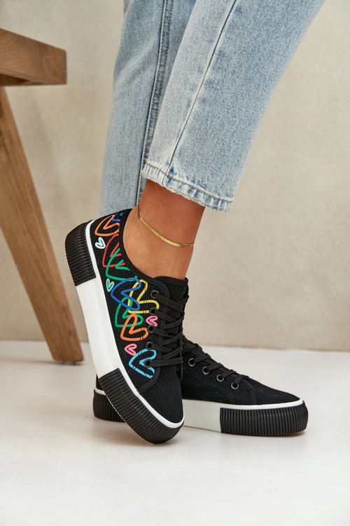 Trampki Tenisówki Damskie W Serca Czarne Fonirea