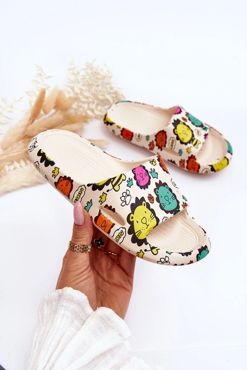 Dziecięce Lekkie Piankowe Klapki Motyw Lwa Beżowe Esther