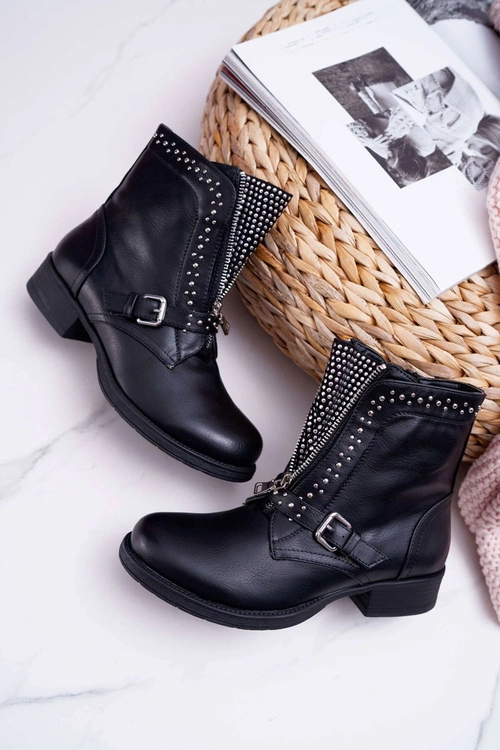 Botki Damskie Ozdobny Suwak Czarne Hard Way