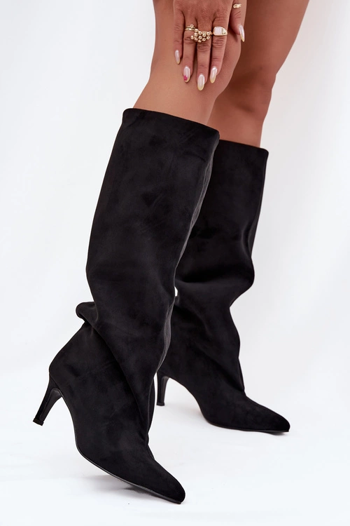 Wsuwane Kozaki Damskie Na Szpilce Czarne Taffine