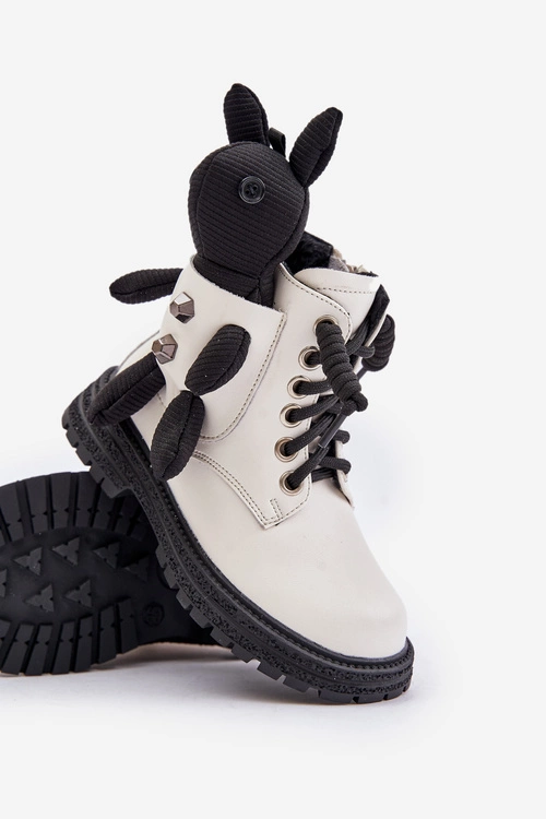 Skórzane Ocieplane Botki Dziecięce Na Zamek Z Misiem Vinceza 36261 Białe