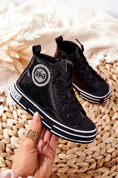 Dziecięce Trampki Lakierowane Wysokie Na Suwak Czarne Evia