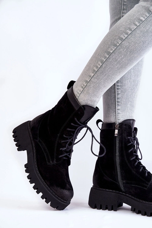 Klasyczne Zamszowe Ocieplane Botki Czarne Lemar Caima