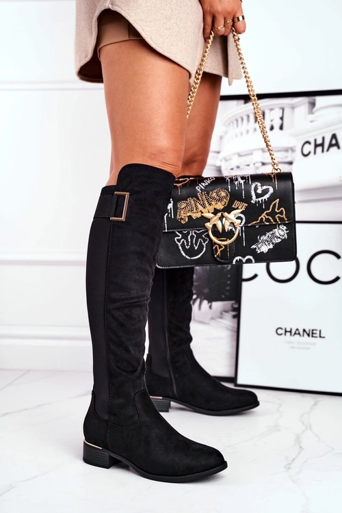 Kozaki Damskie Do Kolana Zamsz / Lycra Czarne Natasha