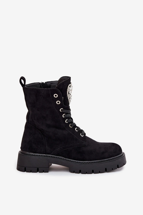 Botki Workery Damskie Z Kryształkami Na Języku Czarne Rosira