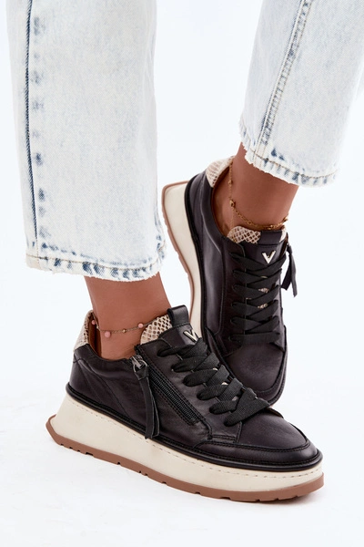 Skórzane Półbuty Sneakersy Na Platformie Artiker 55C0624 Czarne