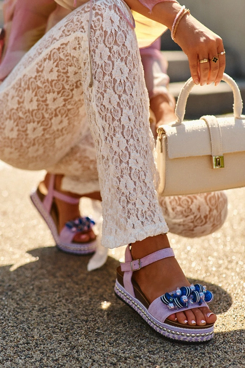 Sandały Damskie Na Koturnie I Platformie Z Ozdobami S.Barski HY056 Fioletowe