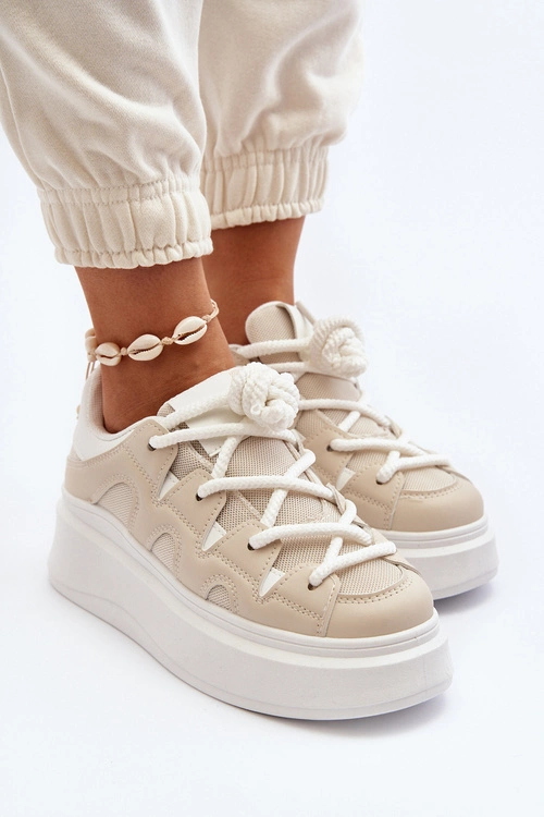 Damskie Sneakersy Z Grubym Sznurowaniem Beżowe Vinali