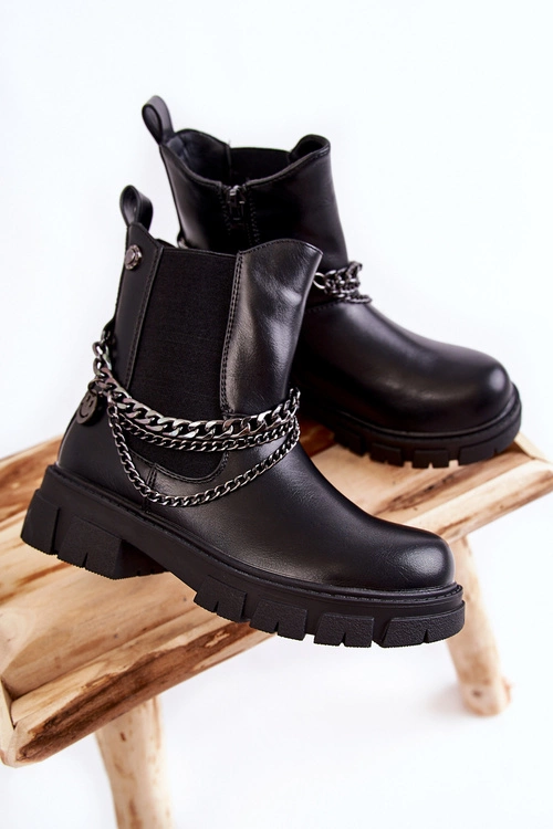 Dziecięce Ocieplane Botki Skórzane Czarne Lise